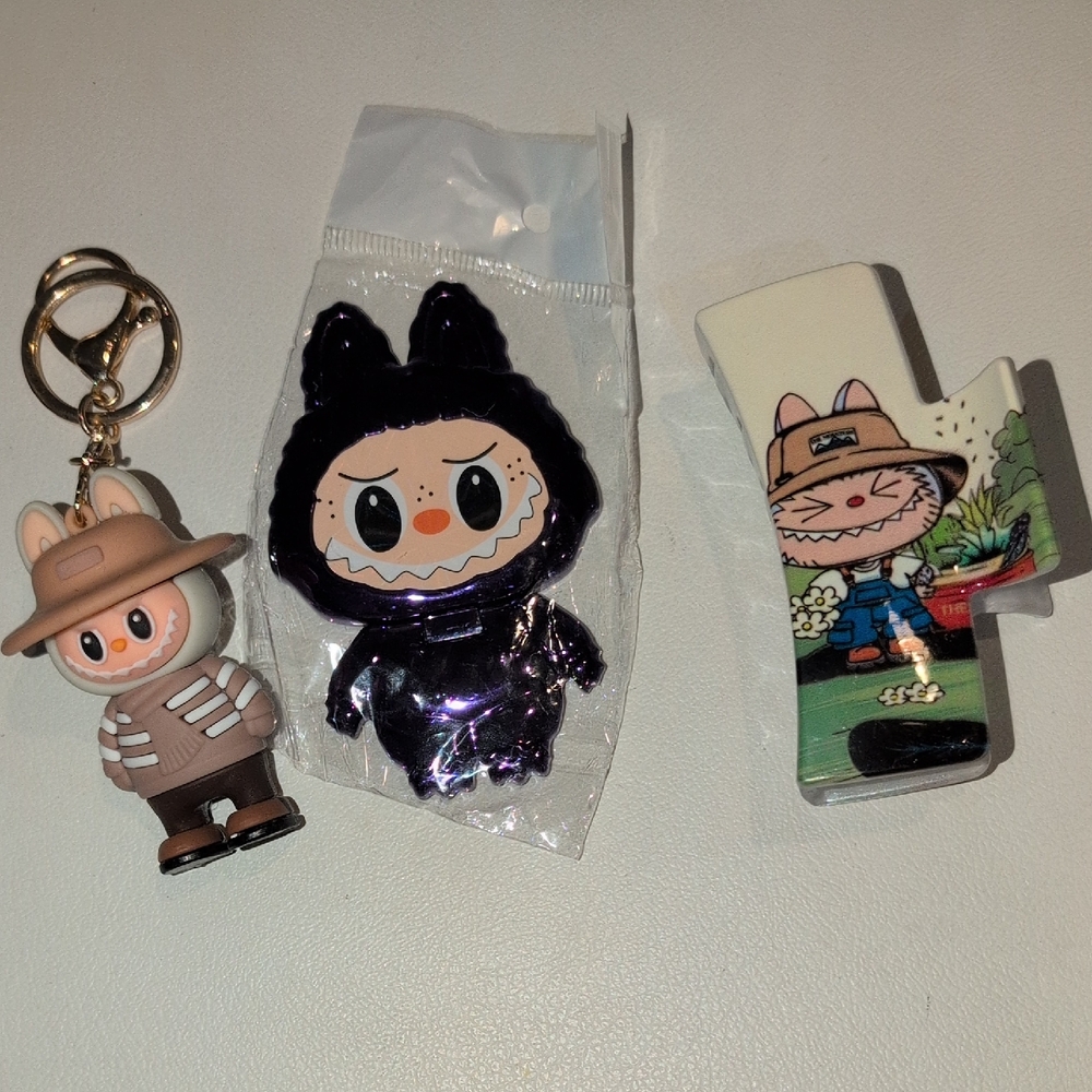Cute Cartoon bundke Set - Purple Mirror , Keychain And Hair clip